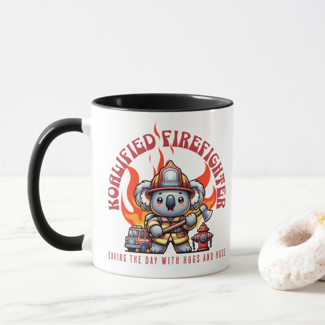 Koalified Firefighter / Fireman with Fire & Flames Mug (With Donut)