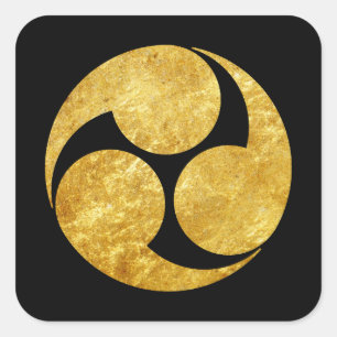 Kobayakawa Mon Japanese clan faux gold on black Square Sticker