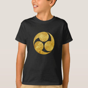Kobayakawa Mon Japanese clan faux gold on black T-Shirt