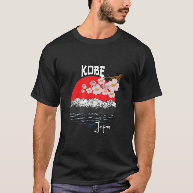 Kobe Japan Flag Cherry Blossom Art Gift Souvenir T-Shirt (Front)