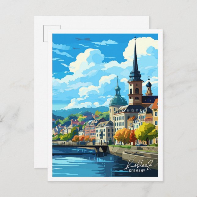 Koblenz Germany Art Vintage Travel Illustration Postcard (Front/Back)