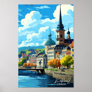 Koblenz Germany Art Vintage Travel Illustration Poster