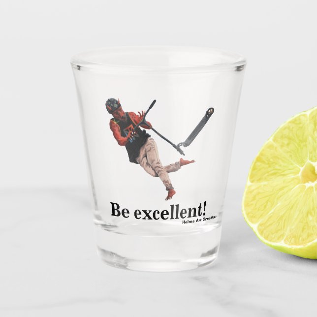 Kobold Scooter Tricks Fantasy Art Shot Glass (Front)