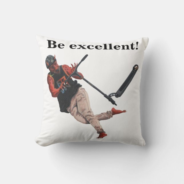 Kobold Scooter Tricks Fantasy Art Throw Pillow (Front)