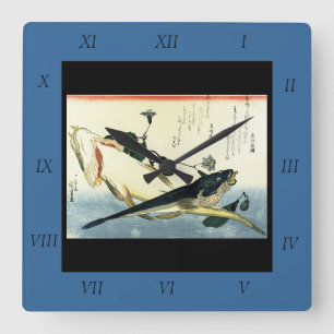 Kochi (Bartail Flathead) Hiroshige's Japanese Fish Square Wall Clock