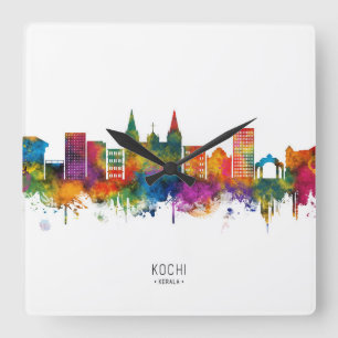 Kochi India Skyline Square Wall Clock