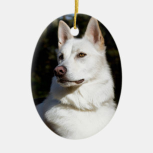 Kodah The White Shepherd Wolfdog Ceramic Tree Decoration