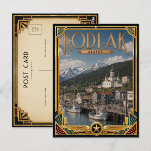Kodiak Alaska Vintage Art Deco Golden Age Postcard