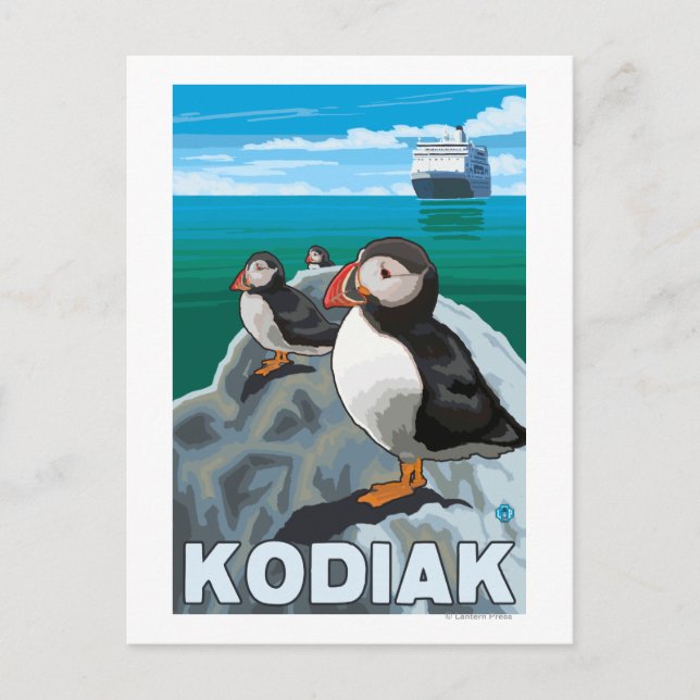 Kodiak, AlaskaPuffins and Alaskan Cruise Ship Postcard (Front)