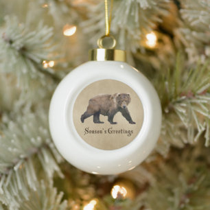 Kodiak Bear Ceramic Ball Christmas Ornament