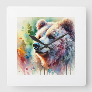 Kodiak Bear Majesty 240824AREF118 - Watercolor Square Wall Clock