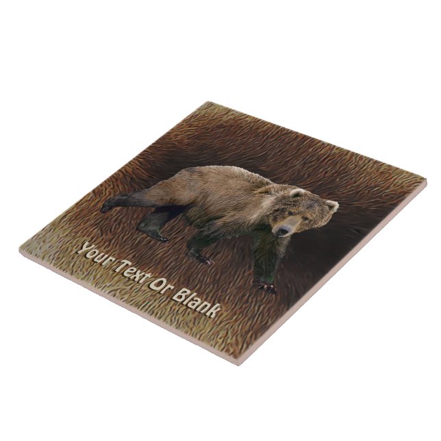 Kodiak Bear On Caribou Fur Ceramic Tile (Side)
