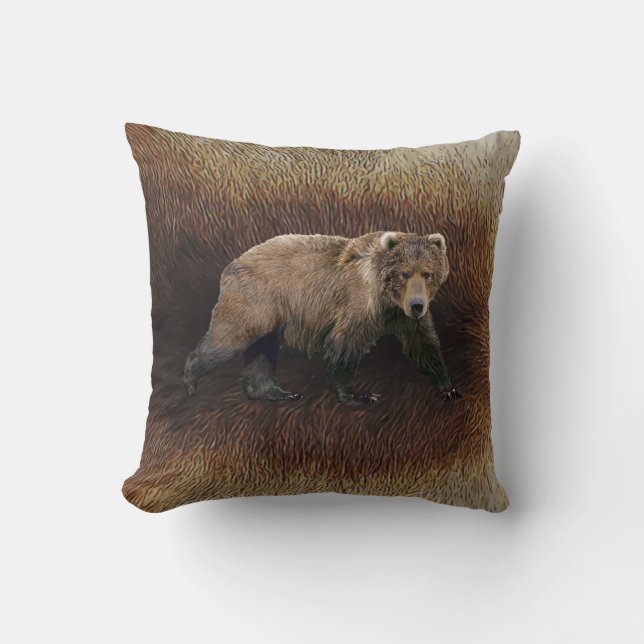Kodiak Bear On Caribou Fur Cushion (Front)