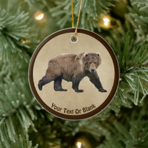 Kodiak Bear On Old Paper Ceramic Ornament