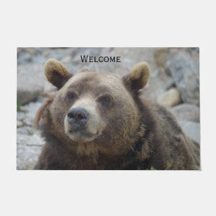 Kodiak Bear Portrait Photo With Closeup of Face Doormat