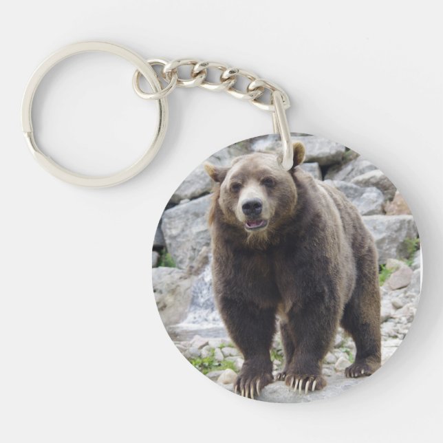 Kodiak Bear Standing on a Rock Key Ring (Front)