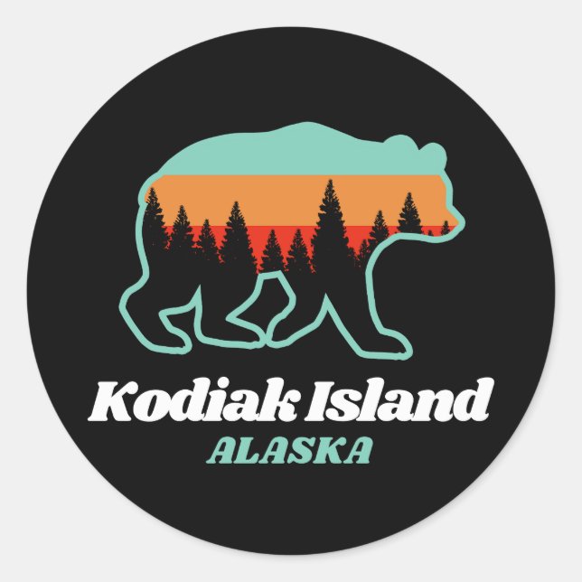 Kodiak Island Alaska Retro Bear Gift  Classic Round Sticker (Front)