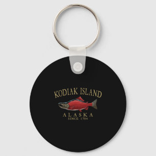 Kodiak Island Alaska Salmon Since 1784 Arched Tan Key Ring