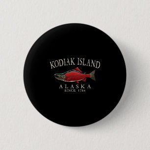 Kodiak Island Alaska Salmon Since 1784 Ivory White 6 Cm Round Badge