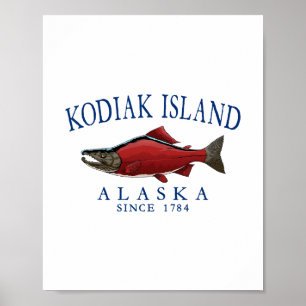 Kodiak Island Alaska Salmon Since 1784 Navy Blue L Poster