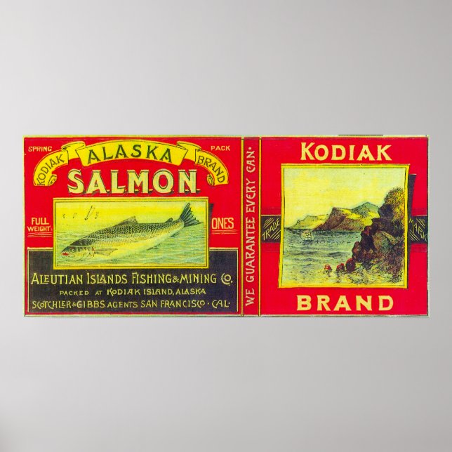 Kodiak Salmon Can LabelKodiak Island, AK Poster (Front)