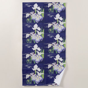 Kogyo Tsukioka Irises,Japanese Flower Art Beach Towel