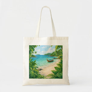 Koh Kood Tropical Beach Jungle Longtail Boat Tote Bag