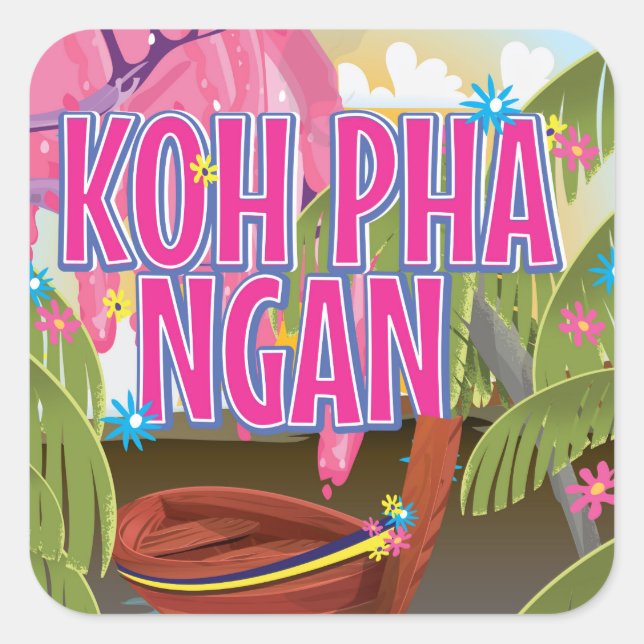 Koh Pha Ngan Thailand travel poster Square Sticker (Front)
