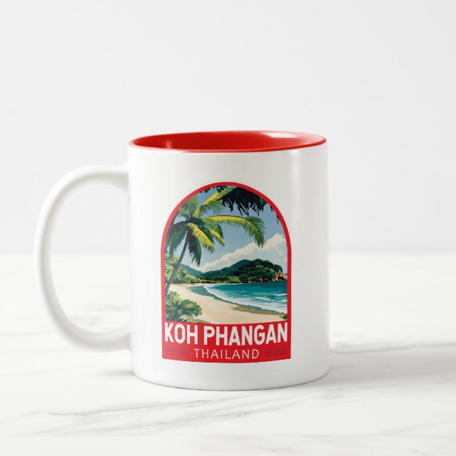 Koh Phangan Thailand Travel Art Emblem Two-Tone Coffee Mug (Left)