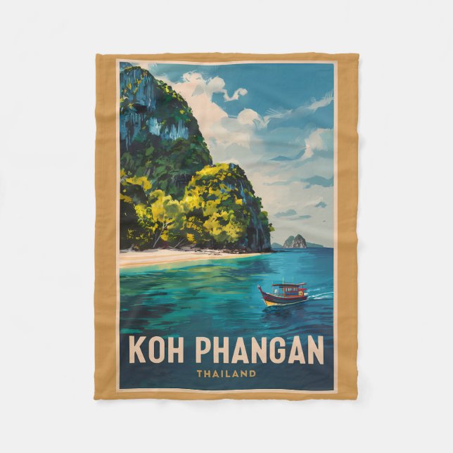 Koh Phangan Thailand Travel Art Vintage Fleece Blanket (Front)