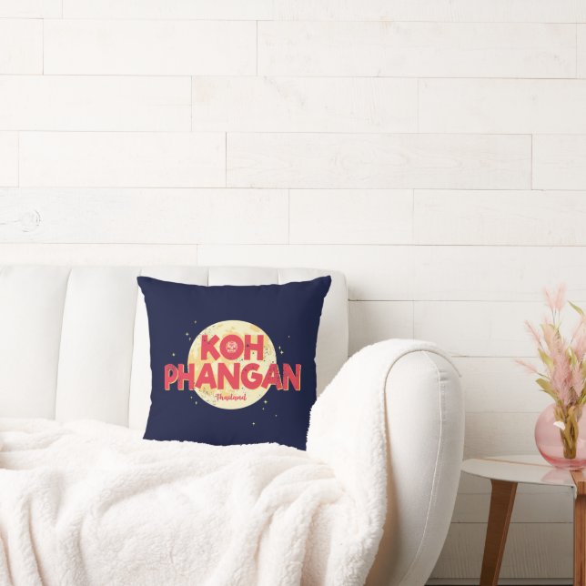 Koh Phangan with moon vintage island Thailand Cushion (Couch)