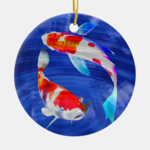 Kohaku Duo in Deep Blue Pond Ceramic Tree Decoration