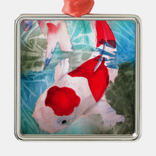 Kohaku Koi 2 Japanese watercolor fish art Metal Tree Decoration