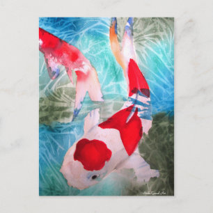 Kohaku Koi 2 Japanese watercolor fish art Postcard