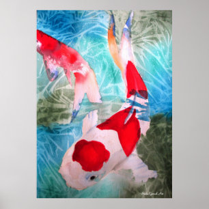 Kohaku Koi II fish watercolor original art Poster