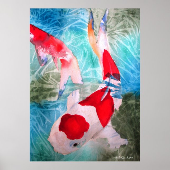 Kohaku Koi II fish watercolor original art Poster (Front)