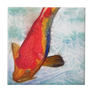 Kohaku Koi Japanese fish watercolor art Ceramic Tile