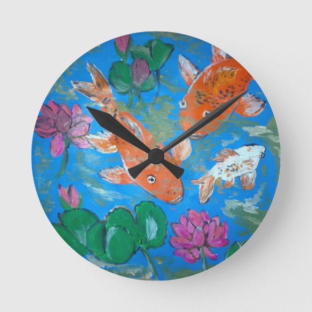 Koi Amongst Lotus Wall Clock (Front)