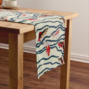 Koi and Flowing Waves Art Nouveau Design Long Table Runner
