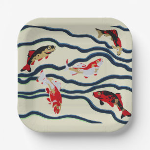 Koi and Flowing Waves Art Nouveau Design Paper Plate