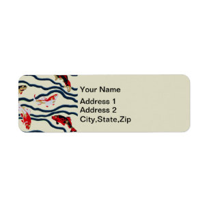 Koi and Flowing Waves Art Nouveau Design Return Address Label