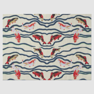 Koi and Flowing Waves Art Nouveau Design Tissue Paper