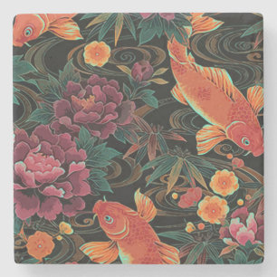 Koi and Peonies Stone Coaster