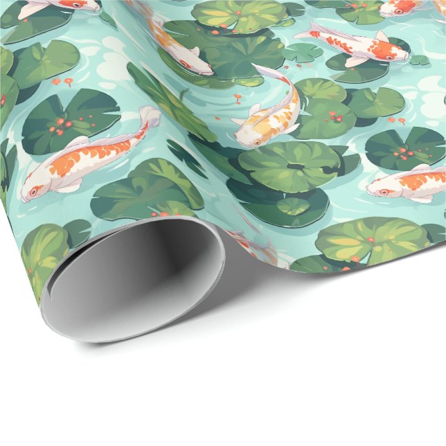 Koi and Waterlilies in a Pond Wrapping Paper (Roll Corner)