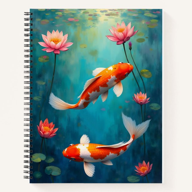 Koi and Waterlilies Pond Notebook (Front)