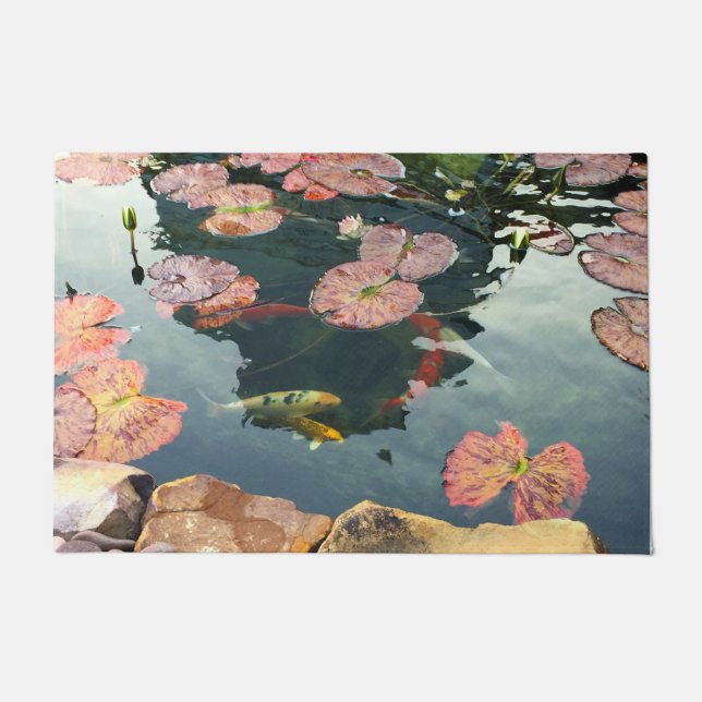 Koi and Waterlily Pads Door Mat (Front)