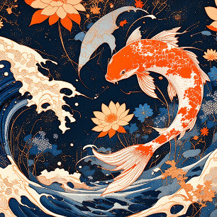 Koi and Waves Poster