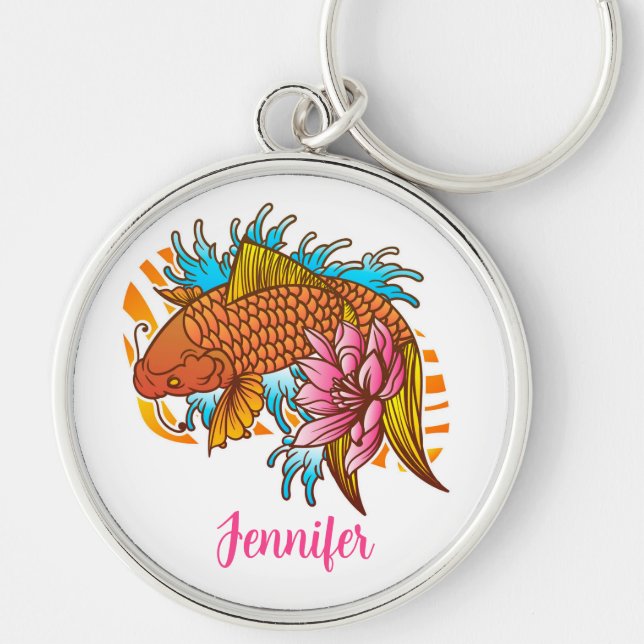 Koi Asian Goldfish Colourful Keychain Personalised (Front)