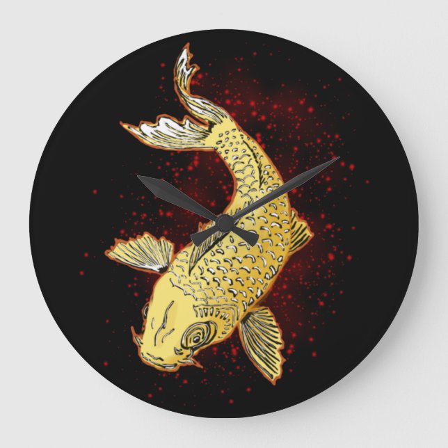 Koi Black  Large Clock (Front)