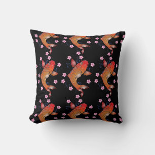 KOI black orange oriental Cushion